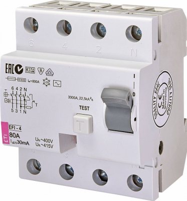 EFI-4 80/0,03A, Typ AC noplūdes relejs 4P