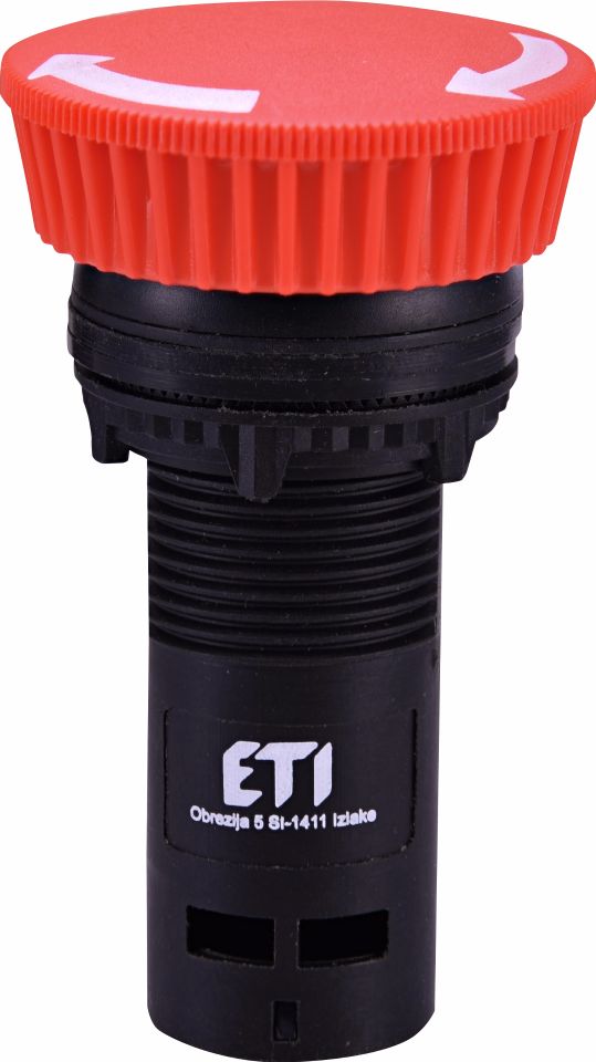 ECM-T01-R Sēnveidīga spiedpoga atslēdzama pagriežot ar blokkontaktu 1NC - sarkana