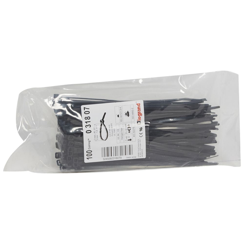 Cable tie Colring - w. 4.6 mm - L. 180 mm - sachet 100 pcs - black
