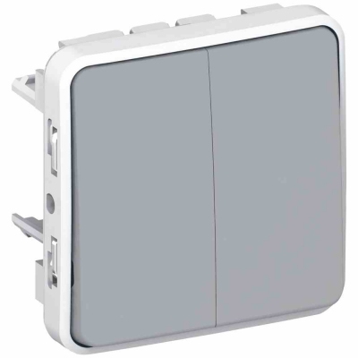 Switch Plexo IP 55 - 2 gang 2-way - 10 AX - 250 V~ - modular - grey