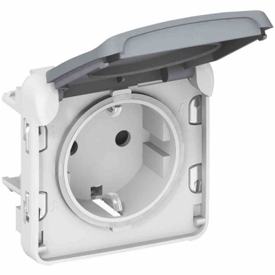 Розетка 2К+З - с винтовыми зажимами - немецкий стандарт - Программа Plexo - серый - 16 A - 250 В