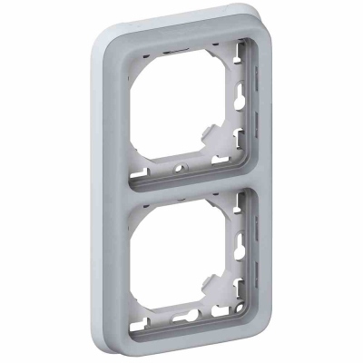 Flush mounting support frame Plexo IP 55 - 2 gang vertical - grey