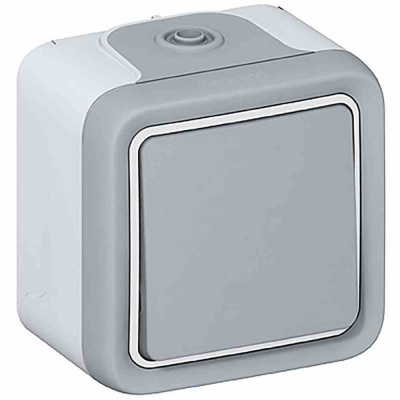 Push-button Plexo IP 55 - N/O contact - 10 A - surface mounting - grey