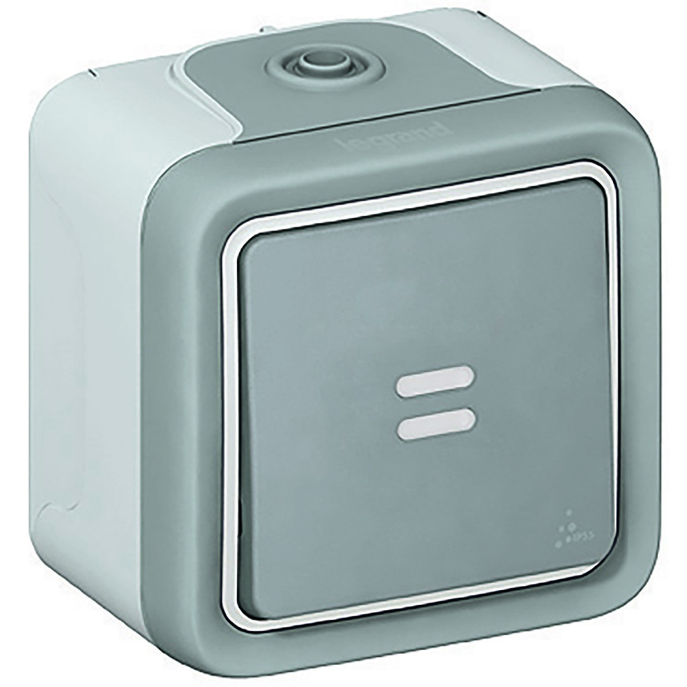 Кнопочный выключатель с подсветкой - Н.О. контакт - Программа Plexo - серый - 10 A