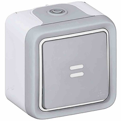 Push-button Plexo IP 55 - illuminated N/O contact - surface mounting - grey