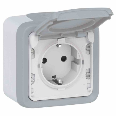 Socket outlet Plexo IP 55 - German std - 16 A - 2P+E - surface mounting - grey