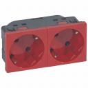 Multi-support multiple socket Mosaic - 2 x 2P+E automatic terminals - red