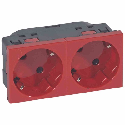 Multi-support multiple socket Mosaic - 2 x 2P+E automatic terminals - red