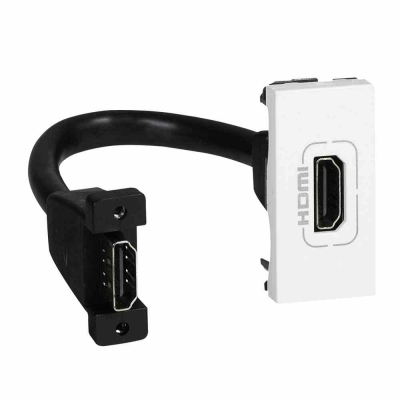 HDMI type A socket + cord programme Mosaic - preconnected - 1 module - white
