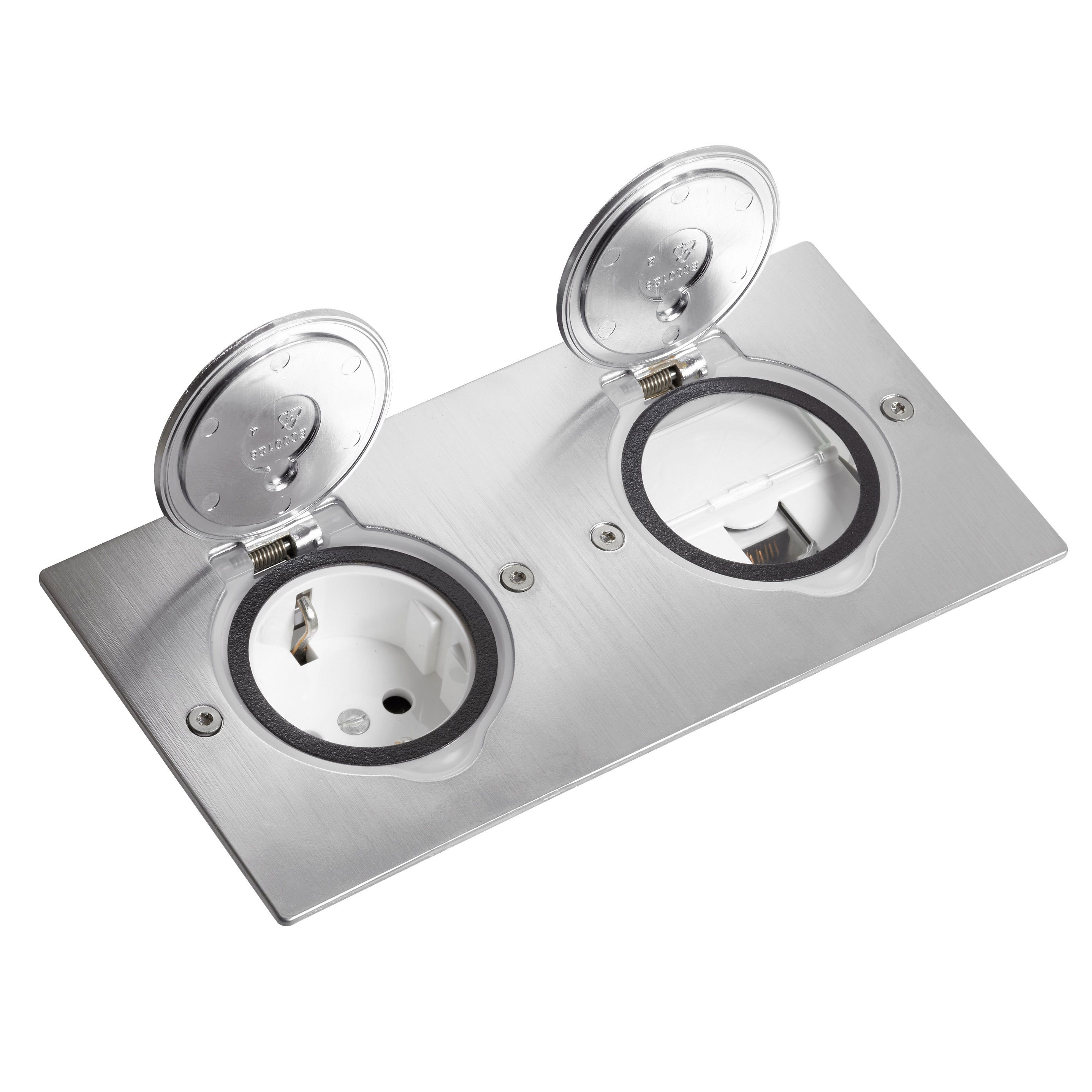 FLOOR RECTANGULAR DOUBLE GANG RECEPTACLE BRUSHED STAINLESS STEEL