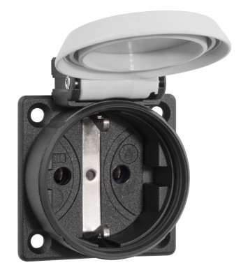 Built-in socket outlet SCHUKOplus, grey, IP54, with screw fastening