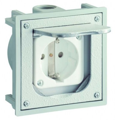 Розетка schuko, IP41, крышка-металл, бокс-термопласт, 2 кабельных ввода с резьбой м20, серый, 1471460
