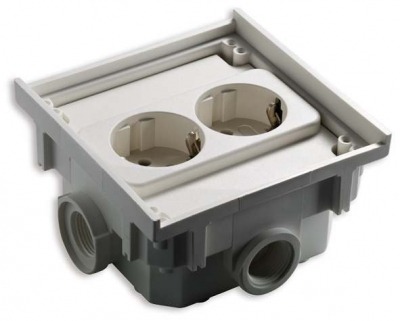 Flush mounted SCHUKO twin socket outlet, white