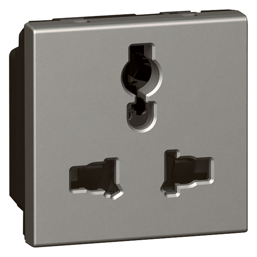 Multistandard socket Arteor - 2P+E unswitched - shuttered - 2 modules - magnesium