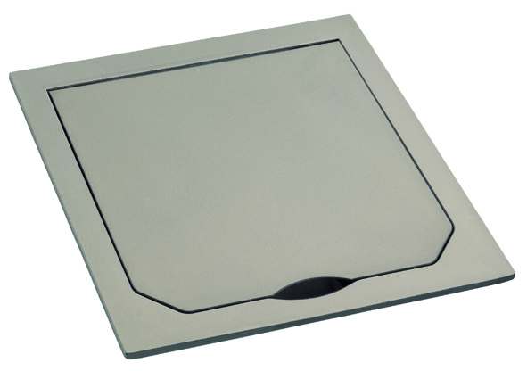 Cover with hinged lid, brushed platinum look, 94 x 94 mm