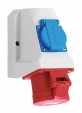 CEE wall socket combination, IP44, 16A, 5-pole, 400V, 6h, red, pre-wired