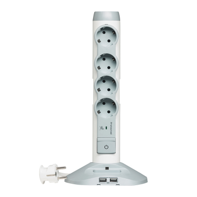 Multi-outlet extension - German std - 4x2P+E+ 1 socket 2 USB charger -white/grey
