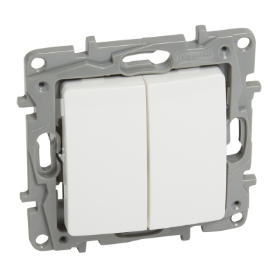 One-way switch Niloe - 2-gang - 10 AX - 250 V~ - automatic terminals - white