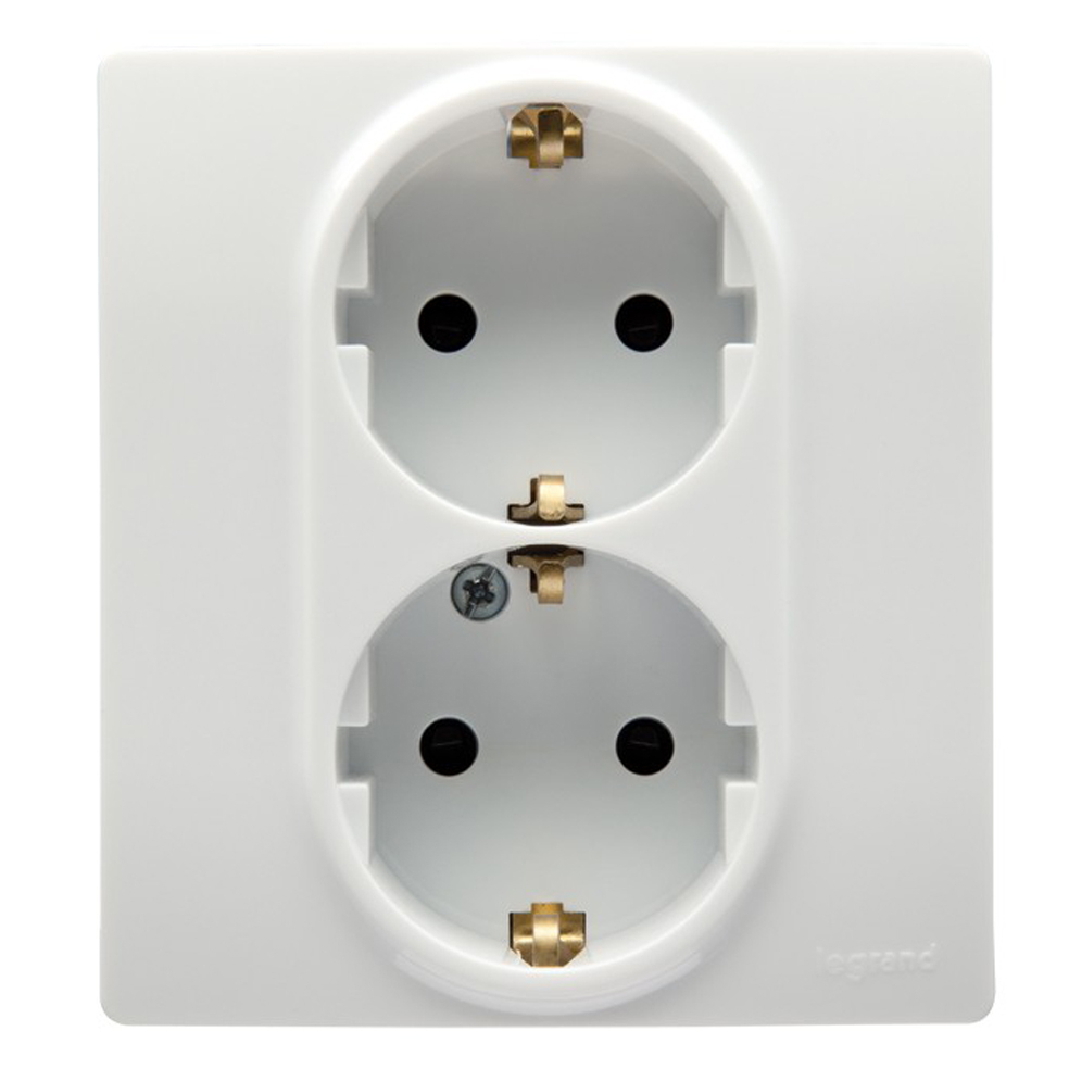 2x2P+E German std socket outlet Niloe -with shut. -compact - screw term. -white