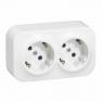 Forix double socket, schuko, 16A, prewiered, surface mounted, white