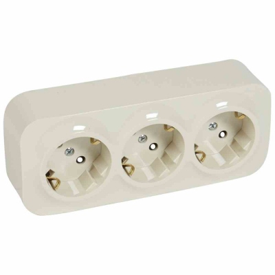 German std socket 3 x 2P+E Forix - with shutters - IP 2X - 16 A - 250 V~ - ivory