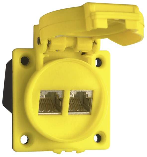 Double Built-in socket outlet, IP55, yellow