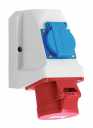CEE wall socket combination, IP44, 32A, 5-pole, 400V, 6h, red, pre-wired