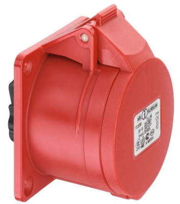 CEE flanged socket, straight, IP44, 16A, 5-pole, 400V, 6h, red