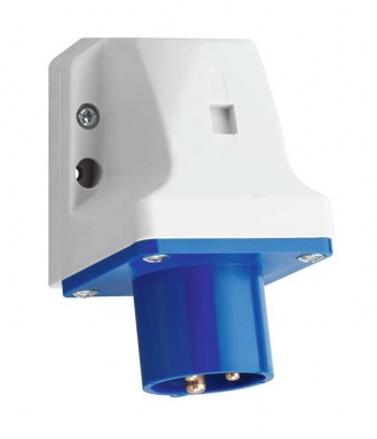 CEE wall-mounted appliance plug, IP44, 32A, 3-pole, 230V, 6h, blue