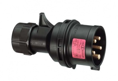 CEE plug, black, IP44, 32A, 3-pole, 230V, 6h