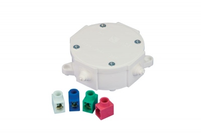 Nozarkārba virsapmetuma IP44 P-1 d72/28mm balta ar klemmēm 4x2.5mm2