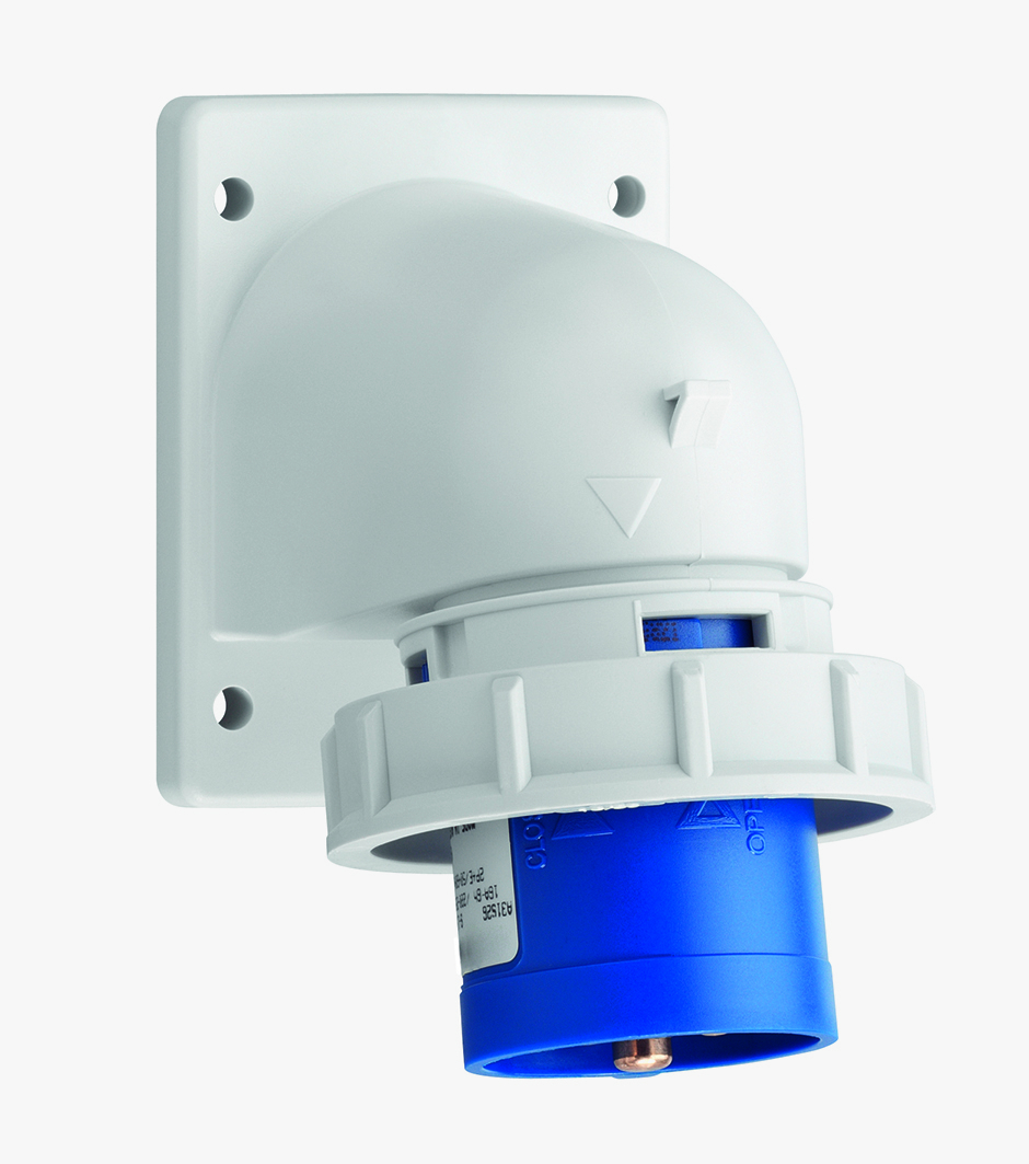CEE angled appliance plug, IP67, 16A, 3-pole, 230V, 6h, blue