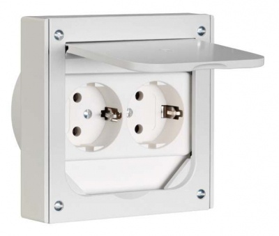 SCHUKO twin socket outlet with hinged lid, grey