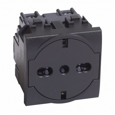 Bticino Living Light антрацит Розетка с заземлением и защитой от детей FLAT