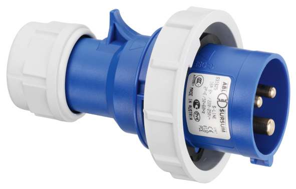 CEE plug, IP67, 16A, 3-pole, 230V, 6h, blue