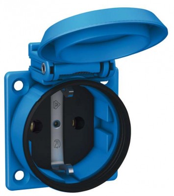 Built-in socket outlet SCHUKOplus, blue, IP54, with screw fastening