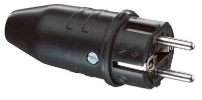 SCHUKO rubber plug, black, 2 earthing systems, IP44, 3 x 2.5 mm? wiring space