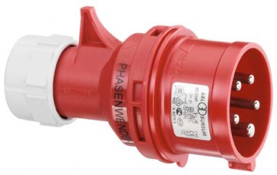 CEE phase inverter, IP44, 16A, 5-pole, 400V, 6h, red