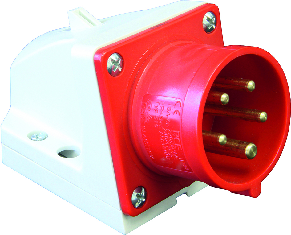 CEE wall-mounted appliance plug, IP44, 32A, 4-pole, 400V, 6h, red