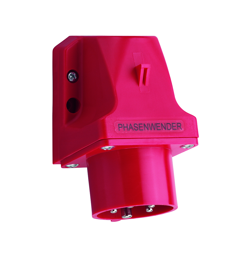 CEE phase inverter/wall-mounted appliance plug, IP44, 32A, 5-pole, 400V, 6h, red