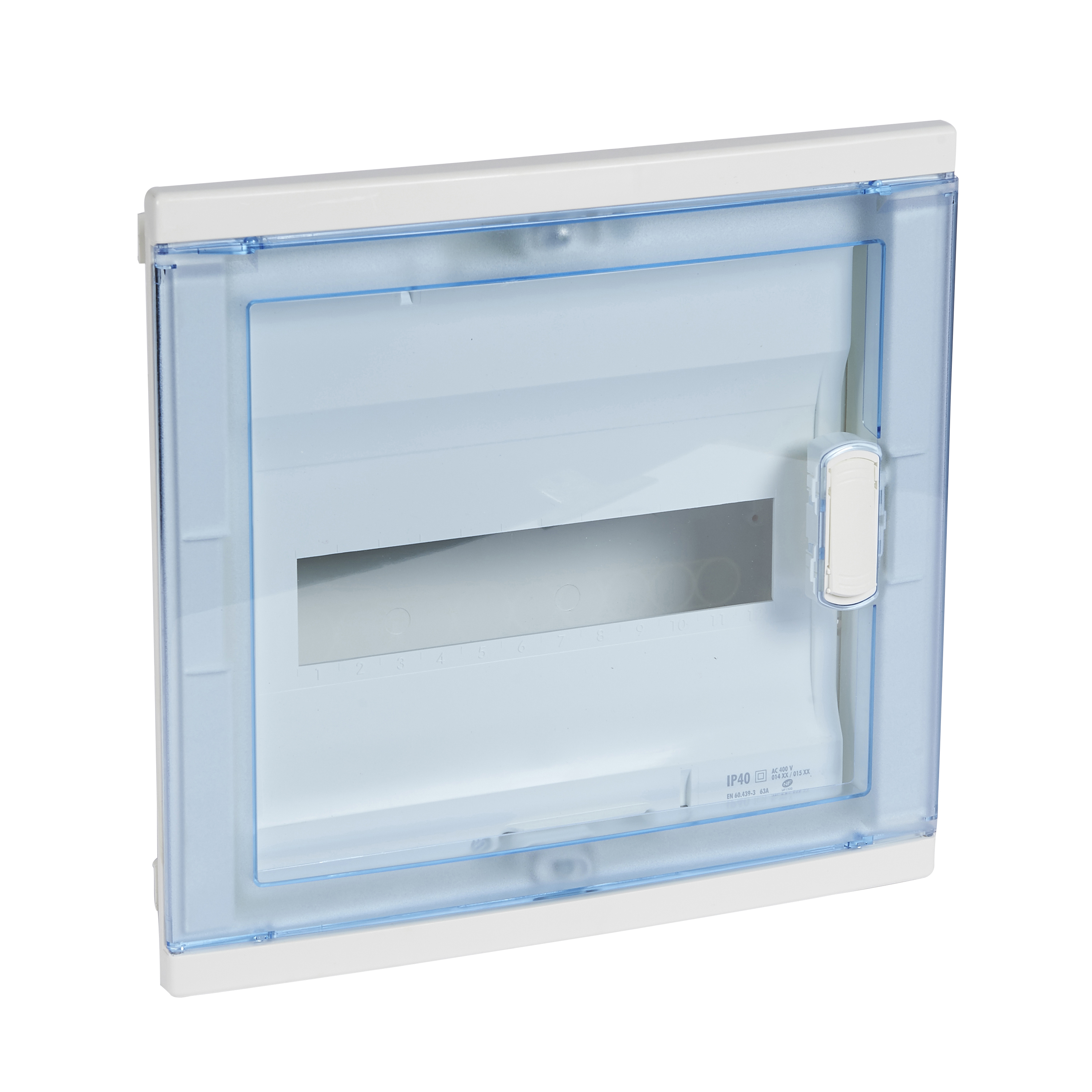 Щит встраиваемый Nedbox - с синей полупрозрачной скругленной дверью - 1 рейка - 12+2 модуля