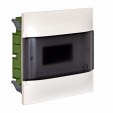 Practibox S flush-mounting cabinet for masonry - earth + neutral terminal blocks - smoked door - 1 row - 8 modules/row