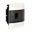Practibox S flush-mounting cabinet for dry partition -earth + neutral terminal blocks -smoked door -1 row 4 modules/row