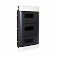 Practibox S flush-mounting cabinet for dry partition -earth +neutral terminal blocks -smoked door -3 rows 12 modules/row