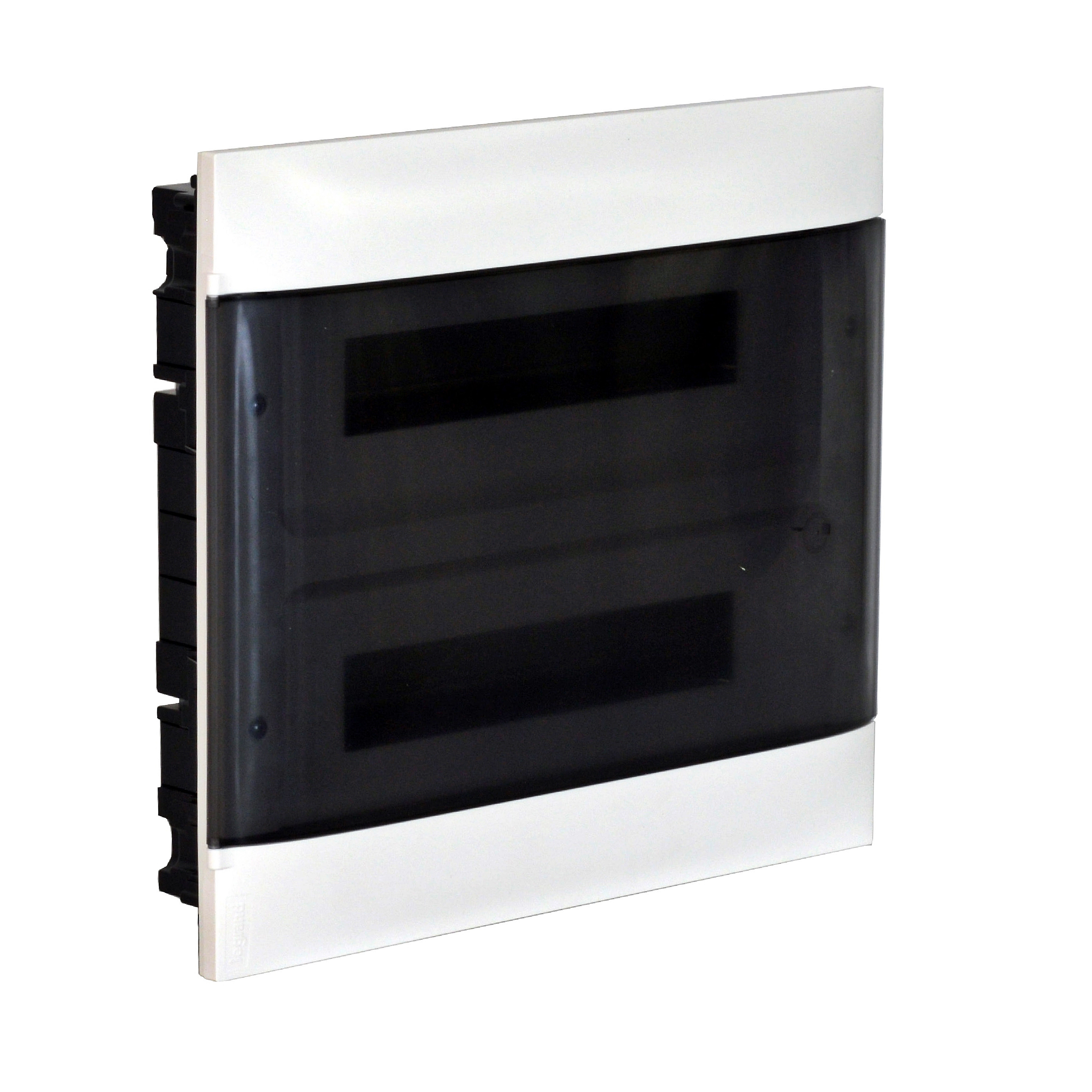 Practibox S flush-mounting cabinet for masonry - earth + neutral terminal blocks - smoked door - 2 rows - 18 modules/row