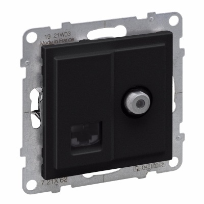 SUNO melna rozete RJ45 (UTP6) + tv/sat (f)