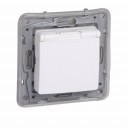 2P+E German std socket outlet Niloe -with shut. -IP44 + flap -auto. term. -white