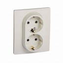 2x2P+E German std socket outlet Niloe -with shut. -compact - screw term. -ivory