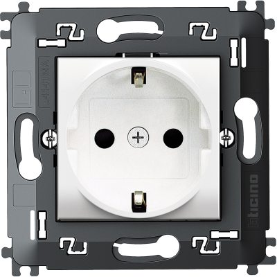 Bticino Living Light white Socket 2P+E and protected contacts with support