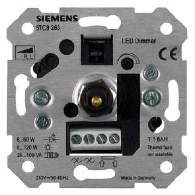 NV dimmer for R, L 6-120W magnetic transformers and LED lamps with ON/OFF pushbutton/selector switch FM, 230V 50-60Hz Screw terminals Claw or screw mounting